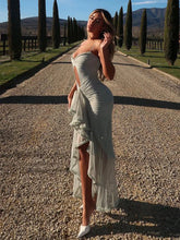 LIZAKOSHT - Asymmetric Slim Bodycon Maxi Long Dress Spaghetti Strap 2024 Spring Summer Dress Hollow Out Sexy Party Dresses