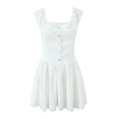 LIZAKOSHT - Summer Women Lace Patchwork Sexy Off Shoulder Dress Low Waist Short Sleeve Female Holiday Party Mini Dresses White Red