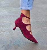 LIZAKOSHT - Suede Single Shoes Pointed Toe T-shaped Women's Shoes With Back Zip Summer Spring