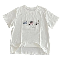 LIZAKOSHT - Korean Style Cat Embroidery Short Sleeve Crew Neck T-Shirt Casual Summer New White Women's Top Fashionable Girl's Clothing