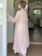 LIZAKOSHT - Lace Princess French Sexy Hanging Pajama Night Dress Golden Velvet Honeymoon Two Piece Set Women's Pajamas with Chest Pads