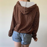 LIZAKOSHT - Retro Brown Polka Dot Print Hooded Sweatshirt Women Zip-Up hoodie Coats Clothes Women Autumn Going Out Outfit Streetwea