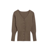 LIZAKOSHT - Elegant Women's Knitted Cardigan Slim V-neck Single Breasted Long Sleeve Sweater Autumn Winter Lady Vintage Solid Knitwear