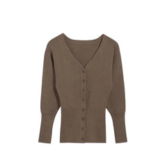LIZAKOSHT - Elegant Women's Knitted Cardigan Slim V-neck Single Breasted Long Sleeve Sweater Autumn Winter Lady Vintage Solid Knitwear