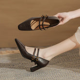 LIZAKOSHT  -  Retro High Heels Mary Jane Shoes Spring Autumn Fashion Women's Shoes  Shallow Buckle Buckle Chunky Elegant Office High Heels