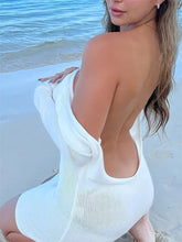 LIZAKOSHT - White Summer Mini Dress Cover up Women Backless Beach Holiday Slim See-Through Dress Clothes Mesh Ladies Dress Cover up