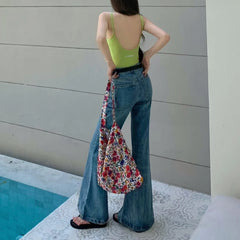 LIZAKOSHT  -  Korean Washed Distressed Loose Casual Jeans Women 2024 Summer New High Street Fashion All Match Denim Wide Leg Pants