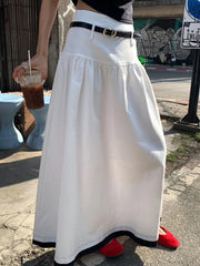 LIZAKOSHT - Design Sense Splicing Contrasting Color A-line Skirt Elegant High Waist Slimming Long Skirt