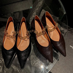 LIZAKOSHT - Fashion Pumps New High Quality Genuine Leather Chain Pointed Shallow Mouth Low Heel Women's Shoes Modern Commuter Shoes