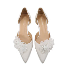 LIZAKOSHT Pearl heeled women's shoes white wedding wedding shoes bride shoes low-heeled single-shoe fairy shoes custom large 33-43size