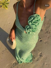 LIZAKOSHT - Women Luxury 2025 Rose Suspender Sequins Gowns Dress 2025 V-Neck Glitter Evening Dress Sexy Slim Green Party Robes Vestidos