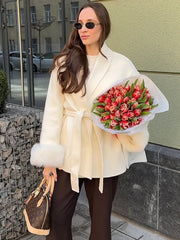 LIZAKOSHT  -  Fox Fur Woolen Women's 2025 Autumn Coat Fashion Patchwork Double-Sided Wool Overcoat Commuter New Elegant Office Jacket