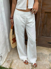 LIZAKOSHT - Hollow-Out Embroidered Textured White Women's Suit Trousers