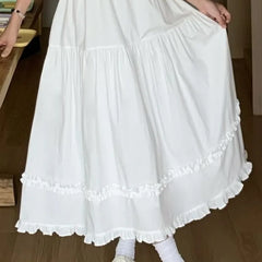 LIZAKOSHT - White Spring Summer Dresses for Woman Solid Ruffles Puff Sleeve Long Dress Korean Fashion Elegant Vestidos Mujer