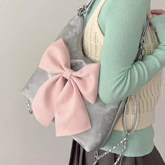 LIZAKOSHT - Pink Bow Womens Shoulder Bag Korean Style Fashion Large Capacity Sweet Backpack Cute Exquisite Elegant New Female Tote Bag