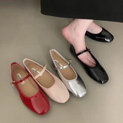 LIZAKOSHT  -  Patent Leather Round Toe Flat Mary Jane Shoes Women Spring New Casual Women Shoes Red Soft Sole Comfort Designer Ballet Shoes