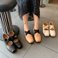 LIZAKOSHT Autumn New Brand Women Brown Flat Shoes Fashion Square Toe Ladies Mary Jane Shoes Shallow Slip On Soft Casual Ballet Sh