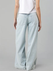 LIZAKOSHT - Women Drawstring Jeans Loose Solid Color Low Waist Straight Leg Denim Pants Casual Long Trousers Out Going Pants