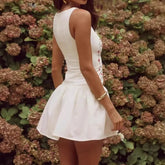 LIZAKOSHT - Elegant Flower Embroid Buttons Dress Sweet Sexy Tank Sleeveless Ruffles Slim Mini Dresses Holiday Party Summer French Women Chic