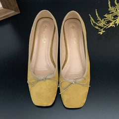 LIZAKOSHT - New Brand Women Flat Shoes Fashion Round Toe Shallow Slip On Ladies Ballerinas Shoes Casual Square Low Heel Ballet Shoes New