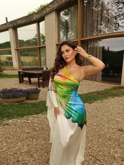 LIZAKOSHT  -  Elegant Women's Prom Banquet Long Dresses 2025 New Summer Fashion Flower Printed Loose Going Out Vacation Casual Robe