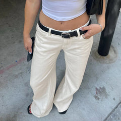 LIZAKOSHT  -  Streetwear Y2K Straight Jeans White Casual Women Denim Pants Fashion Korean Summer Mid Waisted Trousers Basic Outfits