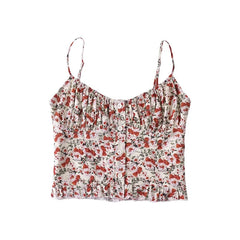 LIZAKOSHT - 2024 Women French Style Vintage Floral Print Camis Summer Holiday Crop Top