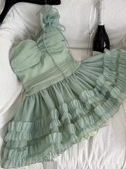 LIZAKOSHT - Fairy Dresses Summer French 3D Flower Sleeveless Strapless Fluffy Short Skirt Mesh Cake Dress for Women Vestidos