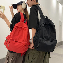 LIZAKOSHT - Vintage Washed Canvas Backpack For Women Large Capacity Student Leisure School Bags Solid Simple Travel Backpack Female Bookbag