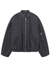 LIZAKOSHT - Fashion Soild Bomber Jacket For Women Autumn Long Sleeve Zipper Pocket Coats Female Stand Collar Street Chic Lady Outerwear