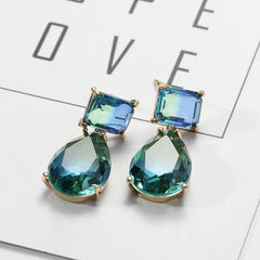 Lizakosht Luxury Blue Green Series Crystal Water Drop Earrings For Women Personality New Designers Jewelry Wholesale