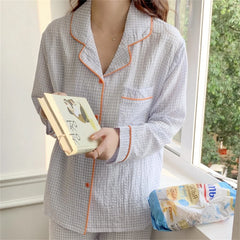 LIZAKOSHT  -  Spring Home Clothe Sets Sweet Women Plaid Casual Chic New Comfortable All Match Sleep Wear Loose Pajama Suits