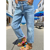 LIZAKOSHT - Womens Jeans Y2k Jeans Baggy Jeans Button Detail Design Straight Leg Denim Pants Comfortable Loose Trousers