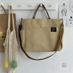 LIZAKOSHT - Japanese Multi-pocket Handbag Large-capacity Canvas Tote Bag Simple School lady bag One-shoulder Men's and Women's Messenger Bag