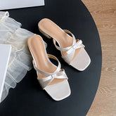 LIZAKOSHT - new summer silk slippers women bowtie narrow band sandalias mujer low heel party slides shoes 35-43 big size pink flip flop