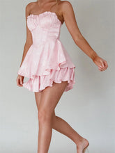 LIZAKOSHT - Women's Jacquard Tube Dress Vintage Strapless Layered Hem Corset Dress Lady Sleeveless Party Mini Dress Clubwear