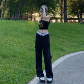 LIZAKOSHT - Cargo Pants Flange Multiple Pockets High Waist Women Straight Baggy Pants Fashion Cotton Wide Leg Trousers Casual Streetwear