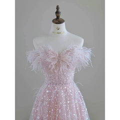 LIZAKOSHT - Elegant Pink Bridesmaid Dresses Feather Bow Beading Sequins Pearls Applique Strapless Long A-line Wedding Party Prom Gowns New