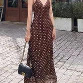 LIZAKOSHT - Women Polka Dot Print Sexy Lace Camisole Backless Long Dress Summer Fashion And Casual Comfortable Suitable For Vacation Dating