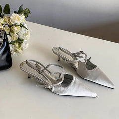 LIZAKOSHT - Spring Fashion Narrow Band Buckle Strap Sandals Women Pumps Elegant Pointed Toe Thin Heel Party Dress Ladies Shoes Footwear