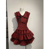 LIZAKOSHT - Sweet Womens Dresses Lace Bow Goth Y2k Party Dress Punk Sleeveless Kawaii Vintage Harajuku Korea Ball Gown V-Neck 90s Grunge Emo