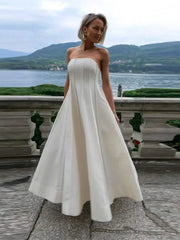 LIZAKOSHT  -  Women Elegant Strapless Patchwork Maxi Dress Fashion Backless Sleeveless Pleated Slim A-line Dresses Summer Lady Party Robe 2024