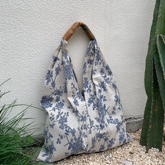 LIZAKOSHT - French Toile De Jouy Canvas Shoulder Tote Bag Women's Shopping Grocery Shopper Bag Portable Antique Traditional Art