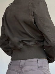 LIZAKOSHT  -  Vintage Cropped Jackets for Women Harajuku Slim Fit Lapel Zipper Coat Y2K Streetwear Long Sleeve Autumn Outerwear New