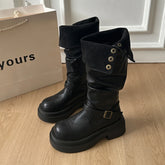 LIZAKOSHT  -  Autumn Winter Platform Thick Bottom Woman Knee High Boots Shoes Ladies Elegant Belt Buckle Knight Booties