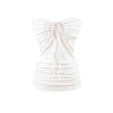 LIZAKOSHT - 6 colors Summer Sexy Bow Lacing up Drawstring Collar Strapless Camis Women Elastic Back Tank Top Camisoles Skinny Vest Tee Gray