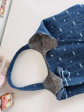 LIZAKOSHT - New Korean Style Heart-shaped Pattern Bow Jacquard Denim Bag Large Capacity Handbag Fashion Girls Small Handbags