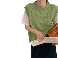 LIZAKOSHT  -  Milk Gentle Crewneck Sweater Vest Female Autumn and Winter New Korean Loose Soft Waxy Waxy Fold Wear Sweater Vest Top