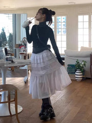 LIZAKOSHT - Y2k Aesthetic White Simple Pleated Skirts Women Vintage Summer Long Skirt Harajuku Streetwear Gothic Faldas Largas Mujer 2024