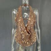 LIZAKOSHT - Sexy Sequin Backless Crop Top for Women Sleeveless Hollow Out Tie-Up Glitter Cami Tank for Summer Holiday Beach Party